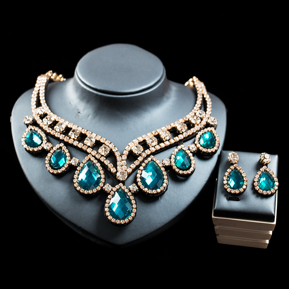 Colorful Exaggerated Bridal Necklace and Earring Set