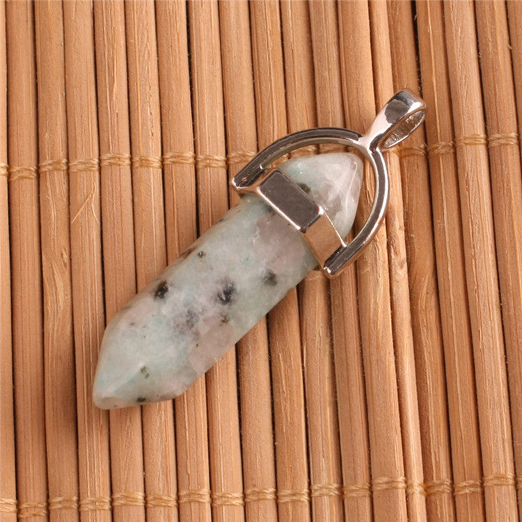 Natural Stone Crystal Agate Bullet Hexagonal Pendant