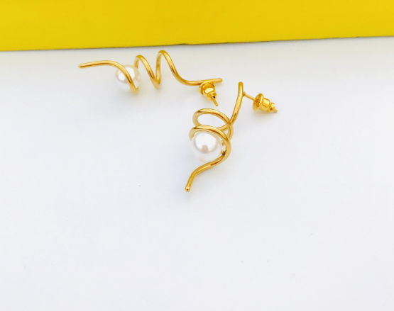 Spiral White Pearl Earrings and Studs