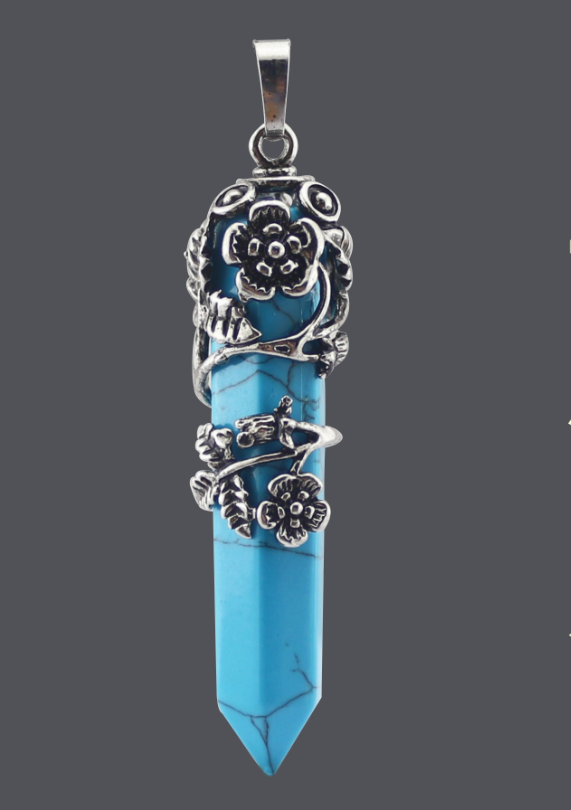 Natural Stone Crystal Hexagonal Pendant Necklace