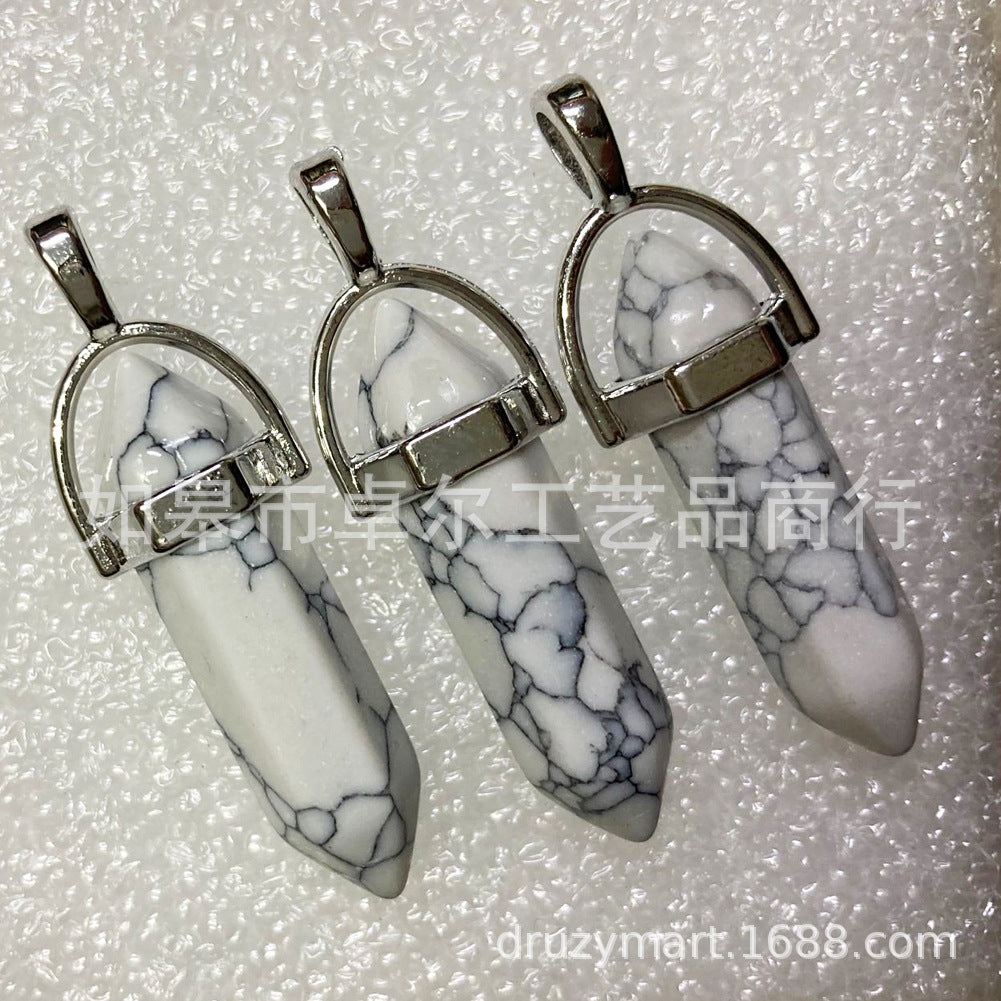 Quartz Point Pendant Natural Stone Bullet Hexagonal Necklace