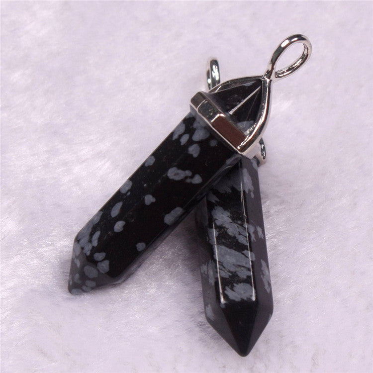 Natural Stone Crystal Agate Bullet Hexagonal Pendant