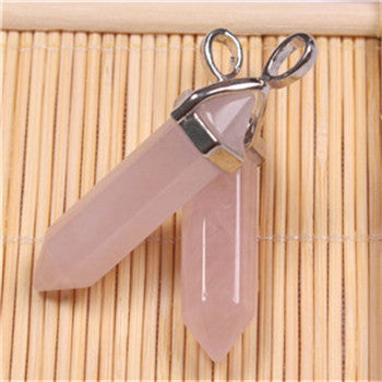 Quartz Point Pendant Natural Stone Bullet Hexagonal Necklace