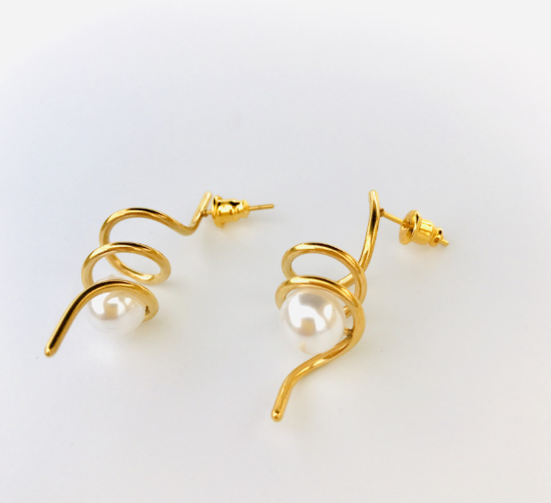 Spiral White Pearl Earrings and Studs
