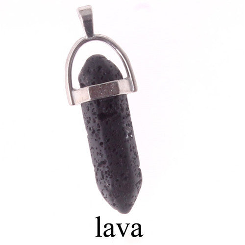 Quartz Point Pendant Natural Stone Bullet Hexagonal Necklace