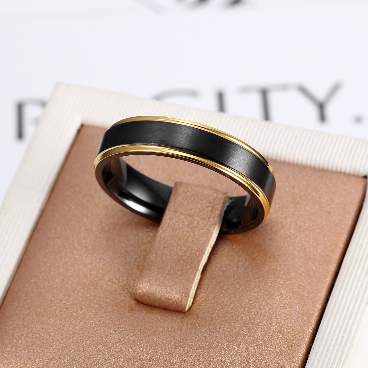 Men's Titanium Steel Brushed Black Gold Ring