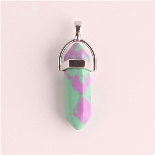 Natural Stone Crystal Agate Bullet Hexagonal Pendant