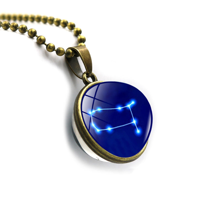 Zodiac Necklace with Time Gem Glass Ball Pendant