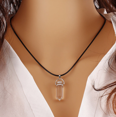 Hexagon Pendant Necklace with Natural Stone Tips