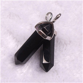 Natural Stone Crystal Agate Bullet Hexagonal Pendant