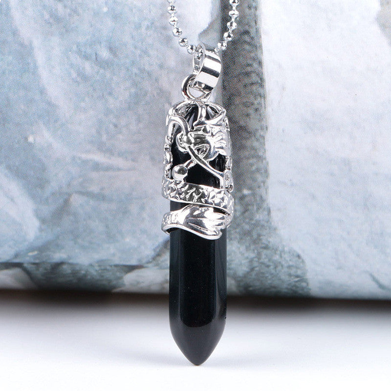 Natural Stone Hexagonal Dragon Totem Crystal Necklace