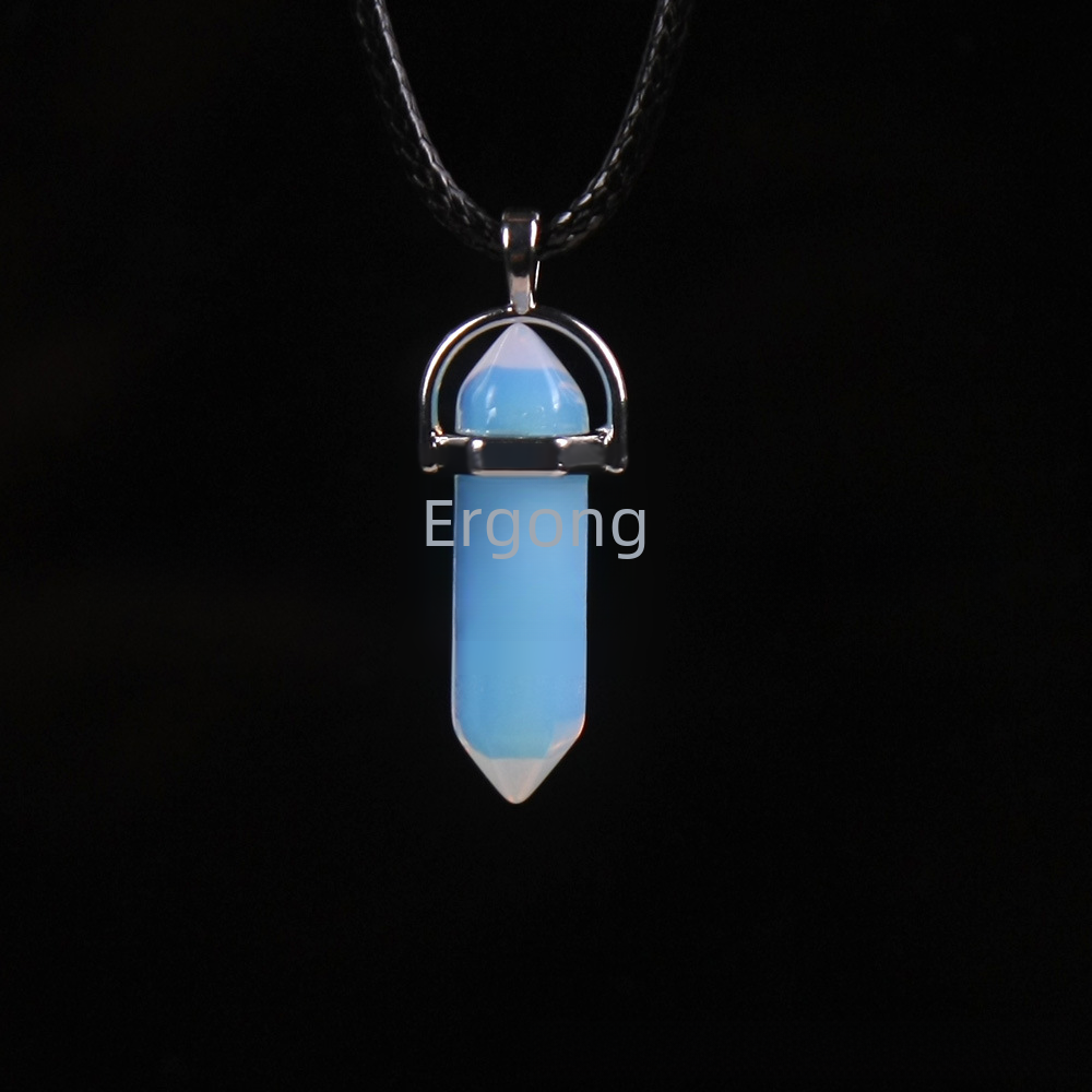 Quartz Point Pendant Natural Stone Bullet Hexagonal Necklace