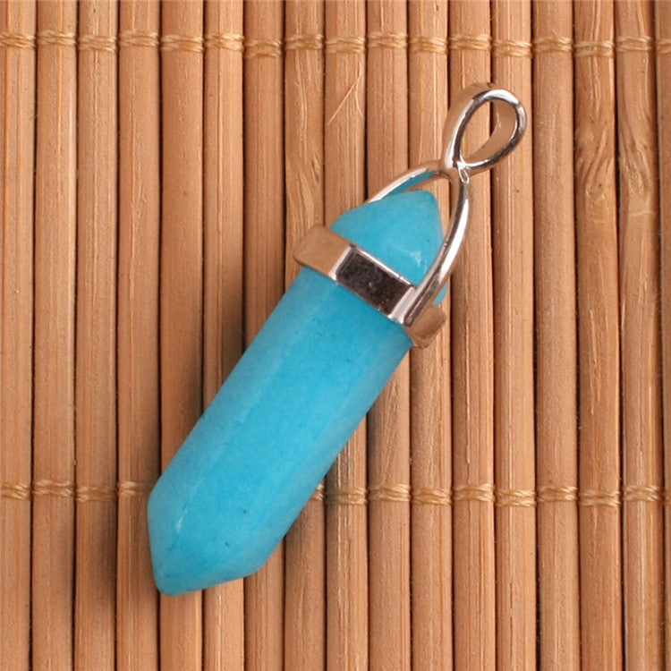 Quartz Point Pendant Natural Stone Bullet Hexagonal Necklace