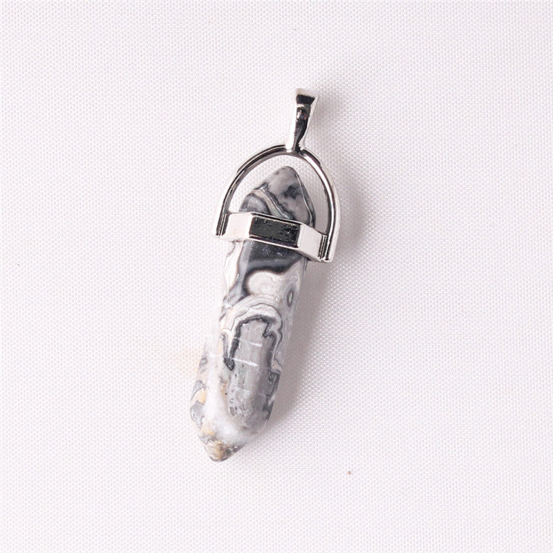 Natural Stone Crystal Agate Bullet Hexagonal Pendant