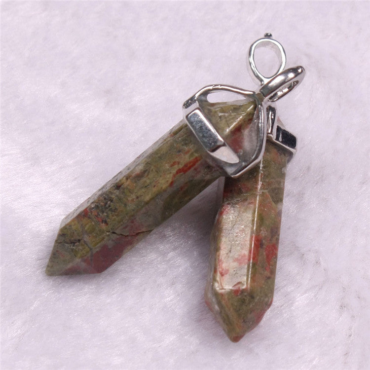 Quartz Point Pendant Natural Stone Bullet Hexagonal Necklace
