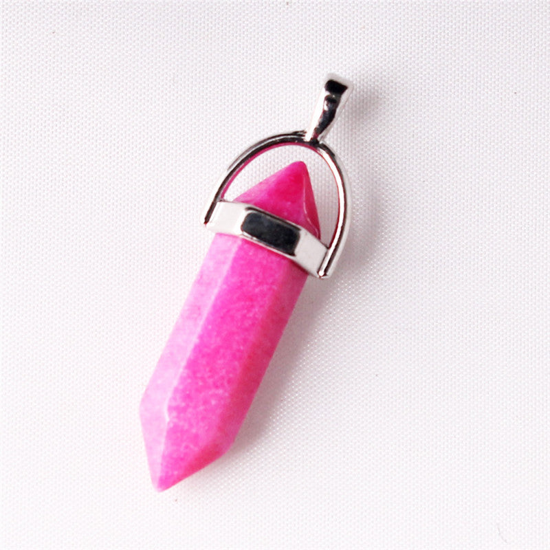Quartz Point Pendant Natural Stone Bullet Hexagonal Necklace