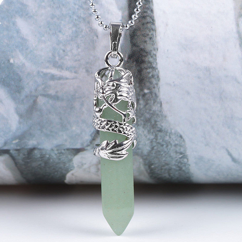 Natural Stone Hexagonal Dragon Totem Crystal Necklace