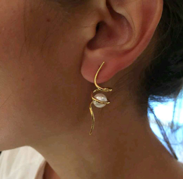 Spiral White Pearl Earrings and Studs