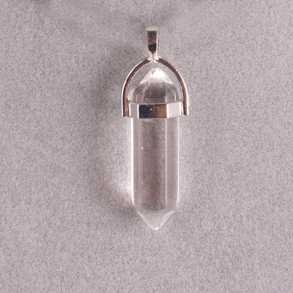 Quartz Point Pendant Natural Stone Bullet Hexagonal Necklace
