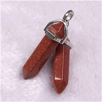 Quartz Point Pendant Natural Stone Bullet Hexagonal Necklace