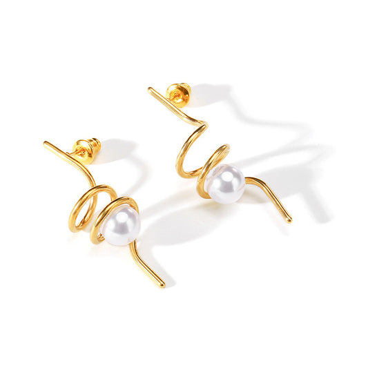 Spiral White Pearl Earrings and Studs