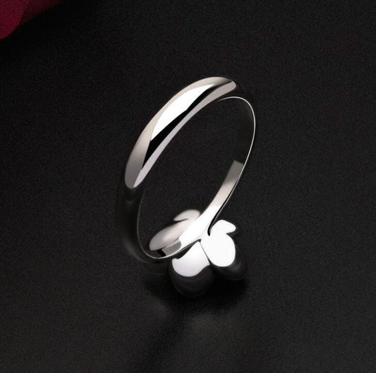 Black Rose Flower Ring, Fashion Floral Band, 925 Silver