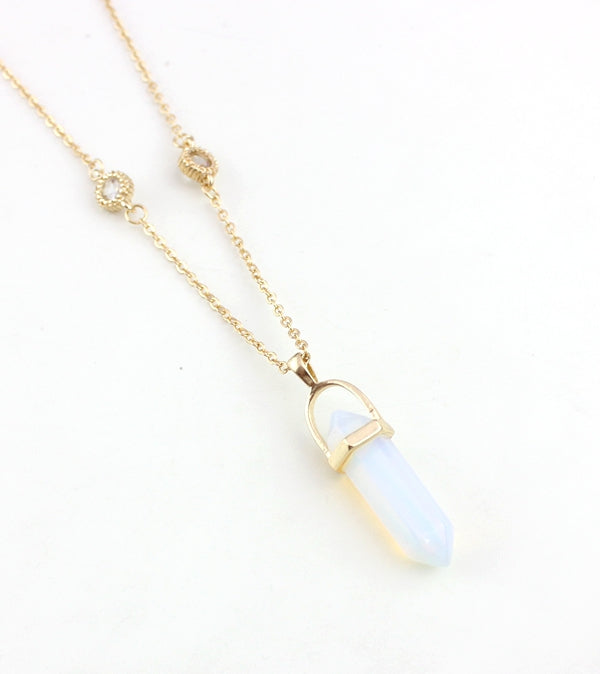 Colorful Natural Stone Hexagonal Pendant Necklace