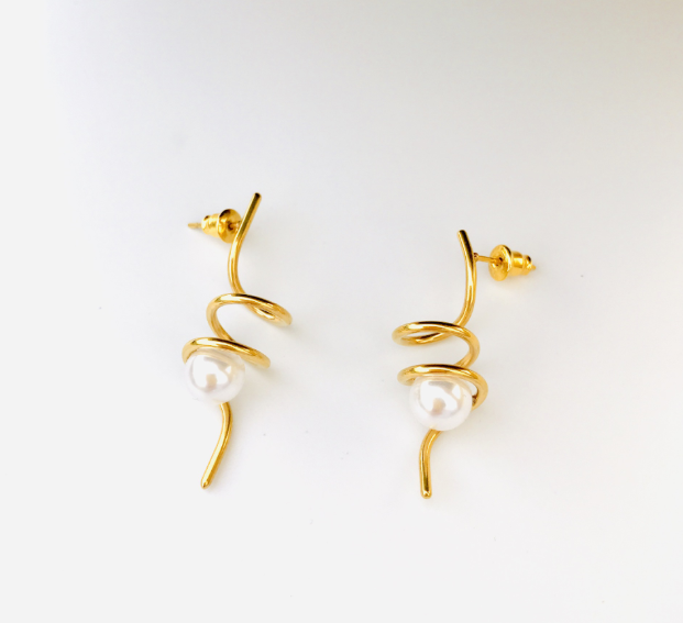 Spiral White Pearl Earrings and Studs