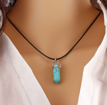 Hexagon Pendant Necklace with Natural Stone Tips