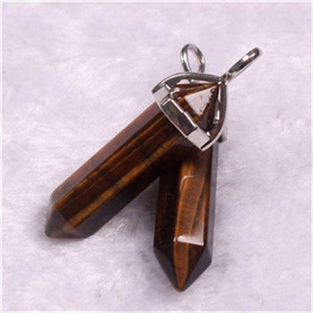 Quartz Point Pendant Natural Stone Bullet Hexagonal Necklace