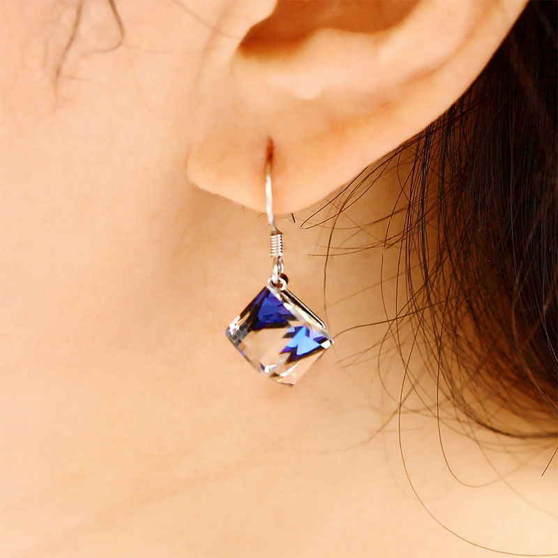 S925 Silver Austrian Crystal Cube Earrings for Women