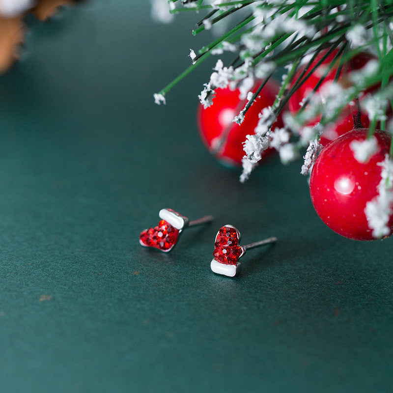 S925 Silver Earrings with Asymmetric Christmas Design