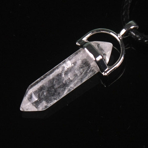 Natural Stone Crystal Agate Bullet Hexagonal Pendant
