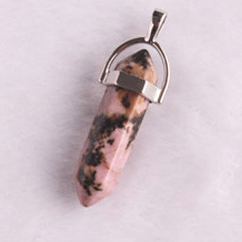 Quartz Point Pendant Natural Stone Bullet Hexagonal Necklace