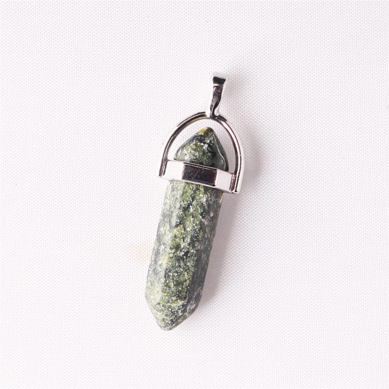 Natural Stone Crystal Agate Bullet Hexagonal Pendant