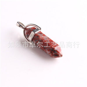 Quartz Point Pendant Natural Stone Bullet Hexagonal Necklace