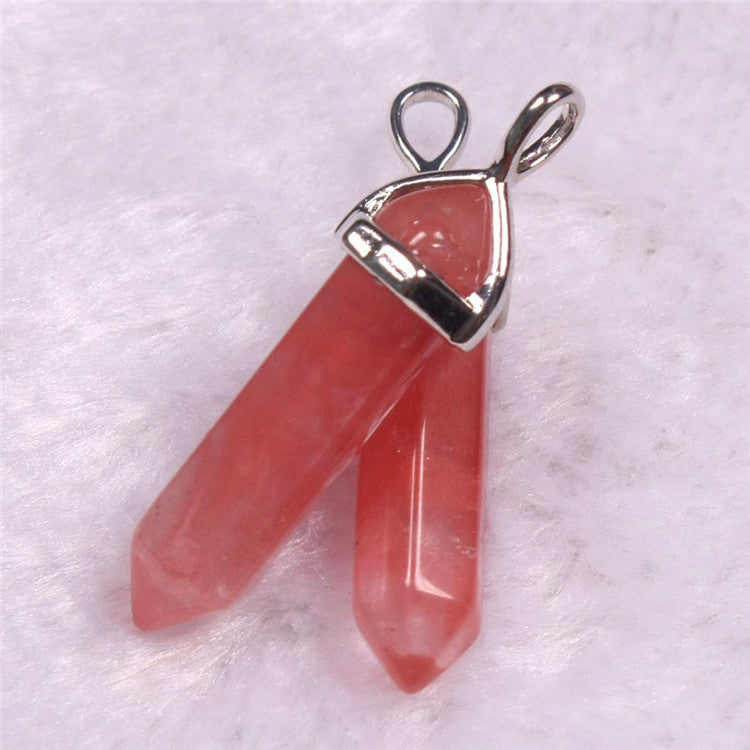 Quartz Point Pendant Natural Stone Bullet Hexagonal Necklace
