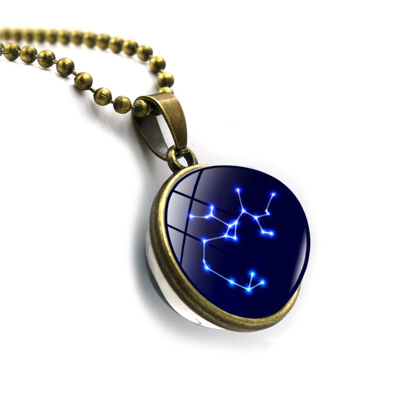 Zodiac Necklace with Time Gem Glass Ball Pendant