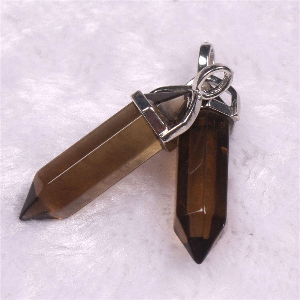 Quartz Point Pendant Natural Stone Bullet Hexagonal Necklace