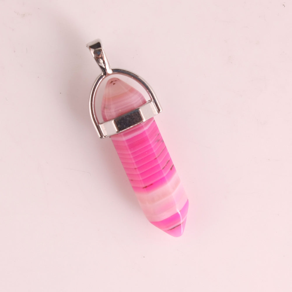 Natural Stone Crystal Agate Bullet Hexagonal Pendant