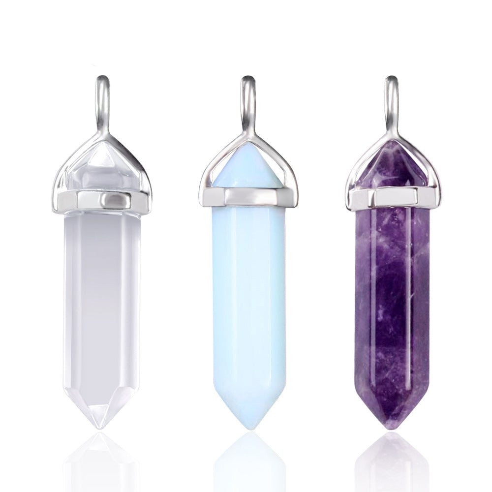 Quartz Point Pendant Natural Stone Bullet Hexagonal Necklace