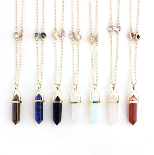 Colorful Natural Stone Hexagonal Pendant Necklace