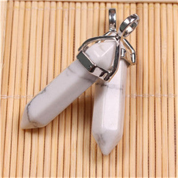 Natural Stone Crystal Agate Bullet Hexagonal Pendant