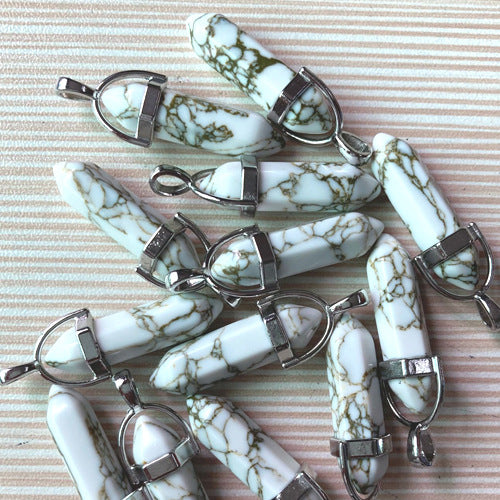 Quartz Point Pendant Natural Stone Bullet Hexagonal Necklace