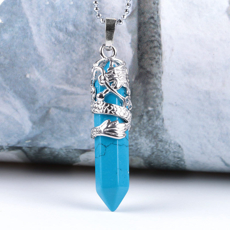 Natural Stone Hexagonal Dragon Totem Crystal Necklace