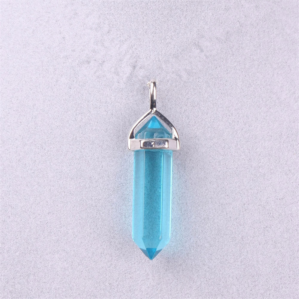 Quartz Point Pendant Natural Stone Bullet Hexagonal Necklace
