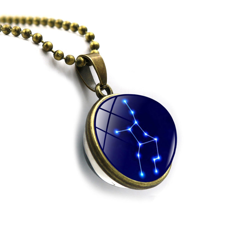Zodiac Necklace with Time Gem Glass Ball Pendant