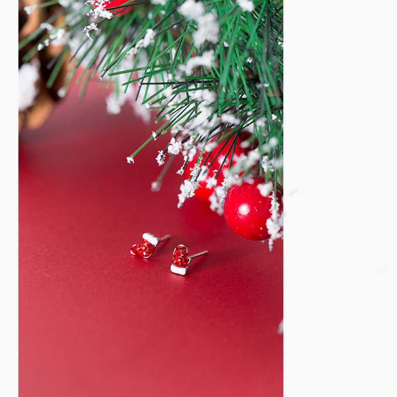 S925 Silver Earrings with Asymmetric Christmas Design