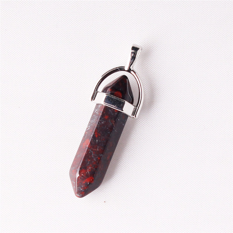 Quartz Point Pendant Natural Stone Bullet Hexagonal Necklace
