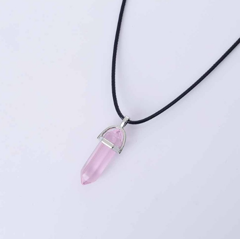 Hexagon Pendant Necklace with Natural Stone Tips